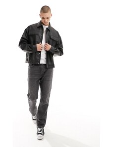 ASOS DESIGN - Camicia giacca oversize in pelle sintetica nera con tasche-Nero