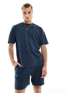 New Look - T-shirt in tessuto a nido d'ape color blu navy in coordinato