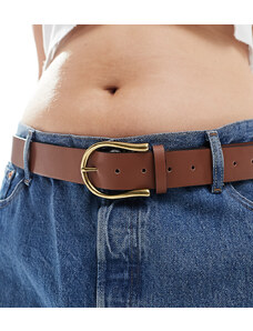 ASOS DESIGN Curve - Cintura da jeans per vita e fianchi color cuoio con fibbia a mezzaluna-Marrone