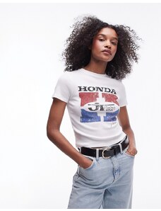 Topshop - T-shirt color écru con scritta "Honda" su licenza-Bianco