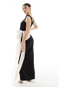 ASOS DESIGN - Vestito lungo senza maniche nero con fiocco oversize