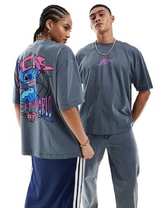 ASOS DESIGN - T-shirt unisex oversize grigia con stampe "Disney Stitch" su licenza-Grigio