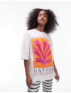 Topshop - T-shirt oversize écru con grafica "Henri Matisse" Art Museum-Bianco