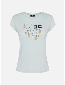 T-shirt in jersey con logo e frange Elisabetta Franchi