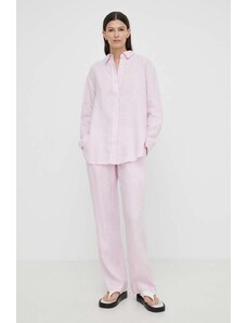 Samsoe Samsoe pantaloni in lino HOYS colore rosa F23900002