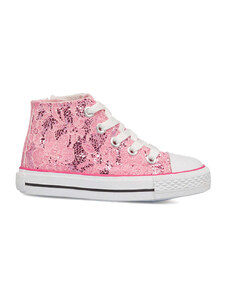 Sneakers alte da bambina rosa effetto pizzo con glitter Le Scarpe di Alice