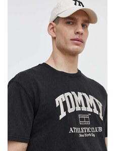 Tommy Jeans t-shirt in cotone uomo colore nero con applicazione DM0DM18557