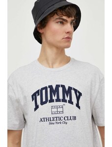 Tommy Jeans t-shirt in cotone uomo colore grigio con applicazione DM0DM18557
