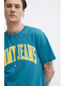 Tommy Jeans t-shirt in cotone uomo colore turchese DM0DM18558