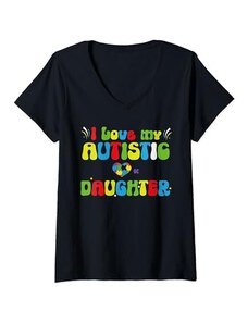 Autism Love & Awareness Donna Ama la mia figlia autistica consapevolezza dell"autismo Maglietta con Collo a V