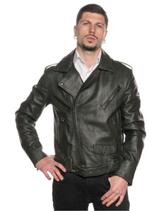 Leather Trend Chiodo Tre Tasche - Chiodo Uomo Verde in vera pelle