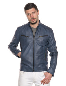Leather Trend U06 - Giacca Uomo Blu in vera pelle