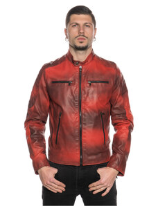 Leather Trend U06 - Giacca Uomo Rosso Tamponato in vera pelle