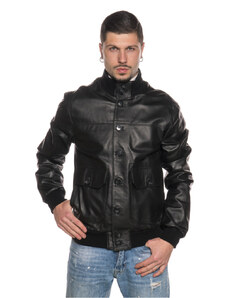 Leather Trend U03 Bis - Bomber Uomo Nero in vera pelle