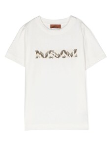 MISSONI KIDS T-shirt bianca logo con paillettes
