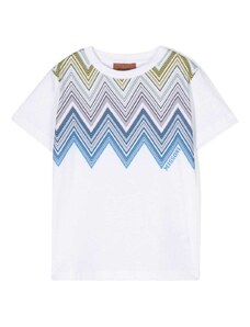 MISSONI KIDS T-shirt bianca mezza stampa zigzag