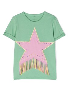 STELLA MCCARTNEY KIDS T-shirt verde stella strass e frange