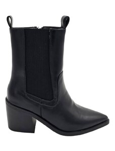 Malu Shoes Stivaletto camperos donna linea Basic nero con elastico Beatles punta tacchetto western 2 cm moda zip liscio