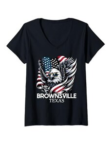 Cool Texan Merch Tees And Stuff Donna Brownsville Texas 4th Of July USA American Flag Maglietta con Collo a V