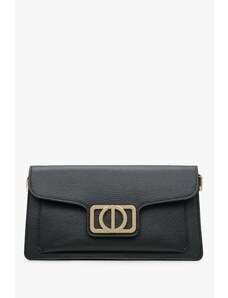 Women's Black Shoulder Bag with Golden Hardware made of Italian Genuine Leather Estro ER00114785