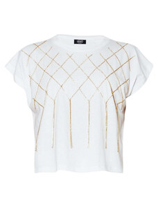 Liu-Jo Elegante T-shirt con Ricami Gioiello in Cotone Stretch