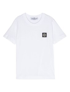 STONE ISLAND KIDS T-shirt bianca con patch Compass