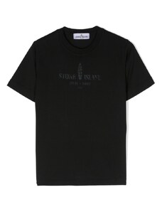 STONE ISLAND KIDS T-shirt nera con stampa Compass fronte/retro