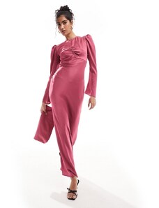 ASOS DESIGN - Vestito lungo in raso color lampone con bustino arricciato-Rosa