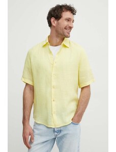BOSS camicia di lino BOSS ORANGE colore giallo