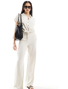 Pieces Tall - Pantaloni a fondo ampio color crema in lino in coordinato-Bianco