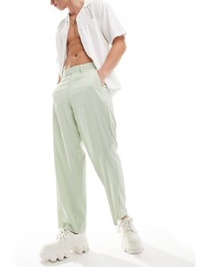ASOS DESIGN - Pantaloni eleganti a fondo ampio in misto lino verde salvia stropicciato