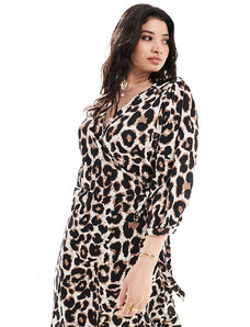 ONLY Curve - Vestito midi a portafoglio con stampa leopardata-Rosa