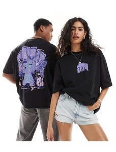 ASOS DESIGN - Disney - T-shirt unisex oversize nera con stampa di Stitch stile graffiti-Nero