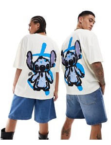 ASOS DESIGN - Disney - T-shirt unisex oversize bianco sporco con stampa di Stitch stile graffiti