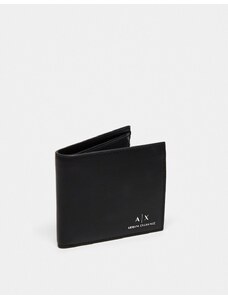 Armani Exchange - Portafoglio in pelle nero a libro con logo e tasca portamonete