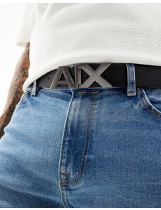 Armani Exchange - Cintura in pelle double-face nera/antracite con logo sulla fibbia-Nero