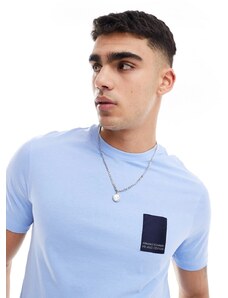 Armani Exchange - T-shirt azzurra con riquadro piccolo del logo-Blu