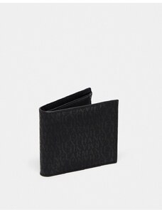 Armani Exchange - Portafoglio a libro in pelle nero con logo e tasca portamonete