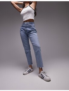 Topshop - Hourglass - Jeans dritti cropped a vita medio alta candeggiati con bordi grezzi-Blu