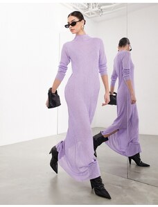 ASOS EDITION - Vestito lungo lilla a maniche lunghe in maglia metallizzata-Viola
