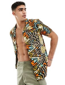 Another Influence - Camicia da mare con stampa tigrata in coordinato-Multicolore