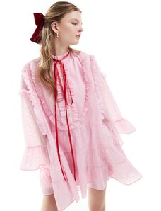 Sister Jane - Vestito camicia corto rosa con volant e fiocco