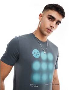 Armani Exchange - T-shirt antracite con stampa del logo circolare sfumata-Grigio