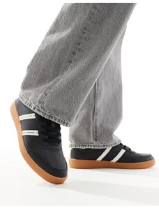 Armani Exchange - Sneakers bianco sporco e nere con doppie righe con logo e suola in gomma-Nero