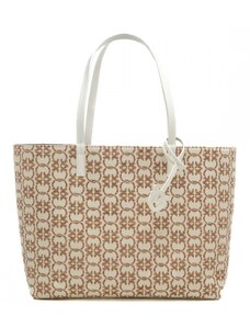 Pinko shopping bag da donna carrie shopper big in rafia con logo love birds beige marrone