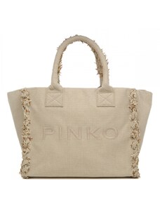 Pinko borsa a mano da donna beach shopping canvas beige écru gold