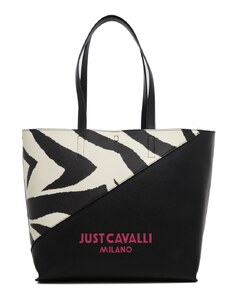 Just Cavalli borsa shopper da donna in stampa effetto saffiano multiprint black white con pochette