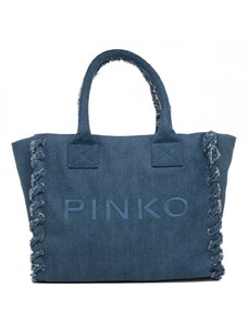 Pinko borsa a mano da donna beach shopping denim blu