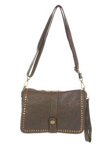 MARGOT: borsa donna, pelle invecchiata / vintage con borchie, colore TESTA DI MORO, CHIAROSCURO, Made in Italy
