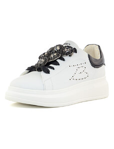 Tosca Blu sneaker Glamour in pelle bianco nero con strass e lacci raso